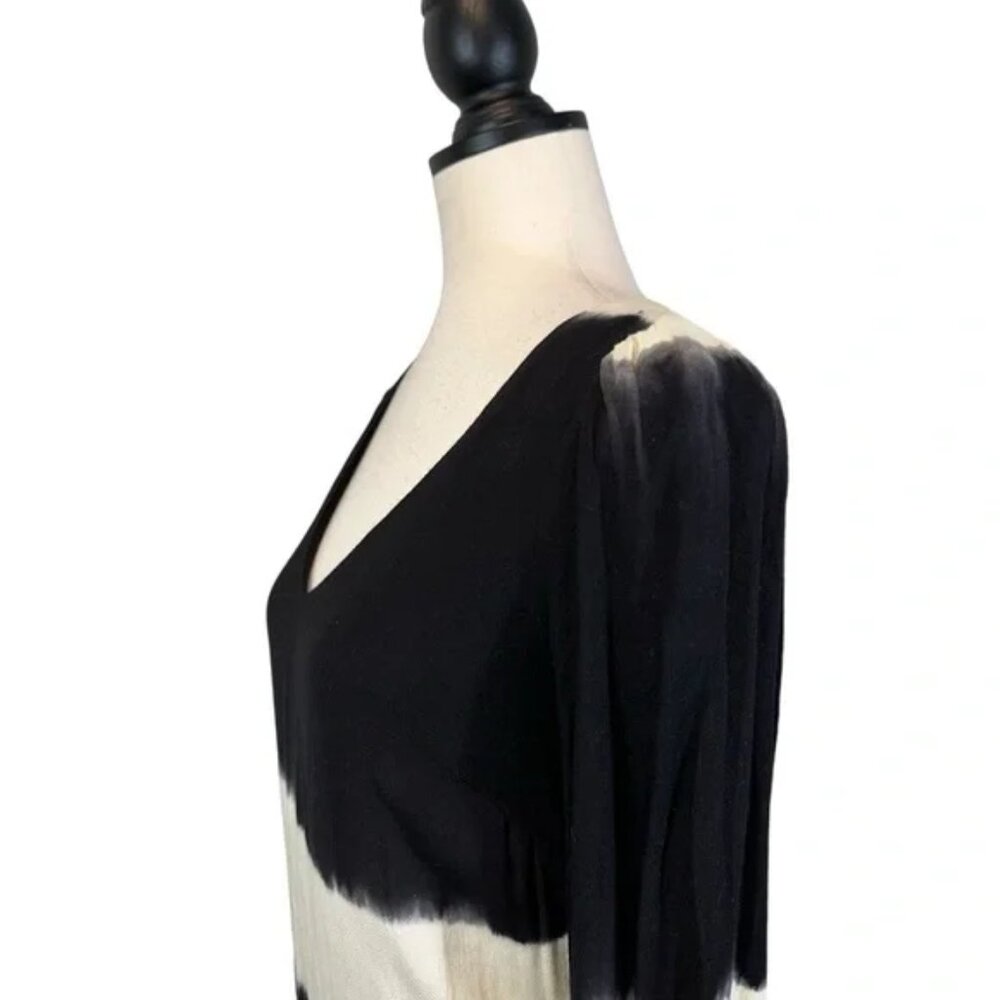 Anthropologie Floreat Ink Wash Tie Dye Dress V-Neck 3/4 Sleeve Black, Size 2 - Picture 6 of 15